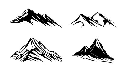 set of silhouettes of mountains on isolated background