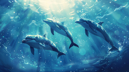 Elegant dolphin in clear water - obrazy, fototapety, plakaty