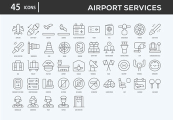 Airport Services Icons Collection For Business, Marketing, Promotion In Your Project. Easy To Use, Transparent Background, Easy To Edit And Simple Vector Icons