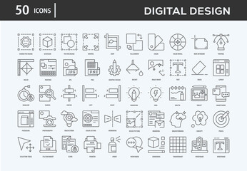 Digital Design Icons Collection For Business, Marketing, Promotion In Your Project. Easy To Use, Transparent Background, Easy To Edit And Simple Vector Icons