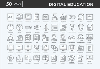 Fototapeta na wymiar Digital Education Icons Collection For Business, Marketing, Promotion In Your Project. Easy To Use, Transparent Background, Easy To Edit And Simple Vector Icons