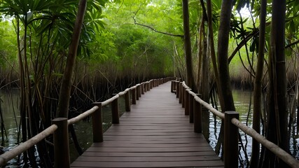 Wooden Bridge Paths Through Lush Forest Landscapes."