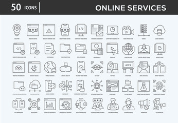 Online Services Icons Collection For Business, Marketing, Promotion In Your Project. Easy To Use, Transparent Background, Easy To Edit And Simple Vector Icons