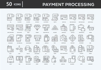 Payment Processing Icons Collection For Business, Marketing, Promotion In Your Project. Easy To Use, Transparent Background, Easy To Edit And Simple Vector Icons