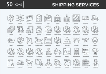 Shipping Services Icons Collection For Business, Marketing, Promotion In Your Project. Easy To Use, Transparent Background, Easy To Edit And Simple Vector Icons