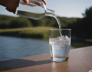Capturing water elegantly pouring into glasses. Perfect for your lifestyle, health, and beverage projects
