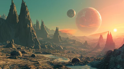 Fotobehang Cosmic Horizons: Exploring the Alien Majesty of an Extraterrestrial Landscape © Keyser the Red Beard