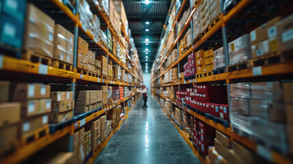 Female warehouse worker checking shipping labels against an inventory list on a digital tablet. Woman doing stock control using warehouse management software in a distribution centre.