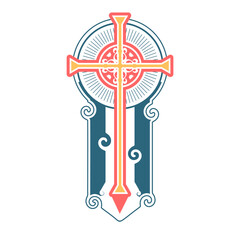 Christianity concept illustration. Emblem of decorated cross. Religion symbol