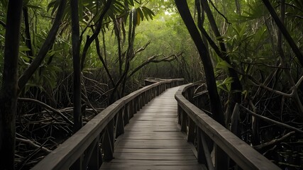 Wooden Bridge Paths Through Lush Forest Landscapes."