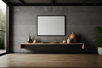 Blank Wall in Living Room Mockup Generative AI