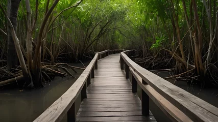  Wooden Bridge Paths Through Lush Forest Landscapes." © Ali Khan