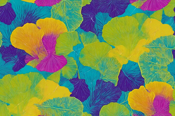 abstract Floral Tropical Gingko Leaves background in neon colors