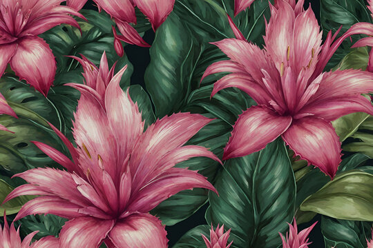 tropical pattern with amazing detailed flowers illustration