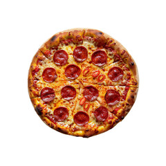 Round small cheesy pizza with pepperoni