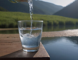 water elegantly pouring into a glass. Perfect for health, lifestyle, and beverage concepts