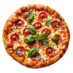 Pepperoni pizza isolated on white background, cheesy loaded pizza, full pizza