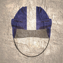 Ice hockey helmet textured by Tampa Bay Lightning team uniform colors. Concrete wall grunge texture
