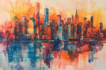 Watercolor painting - New York NYC City, hazy style loose abstract painting