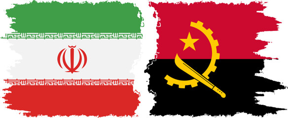 Angola and Iran grunge flags connection vector