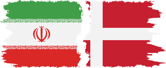 Denmark and Iran grunge flags connection vector - obrazy, fototapety, plakaty