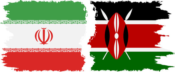 Kenya and Iran grunge flags connection vector - obrazy, fototapety, plakaty