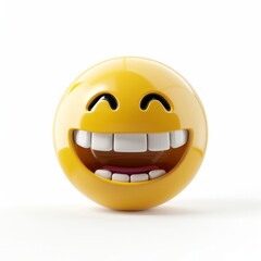 Fototapeta premium Smiling with wide open mouth yellow emoji 3d style isolated on white