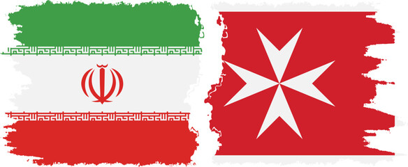 Malta and Iran grunge flags connection vector