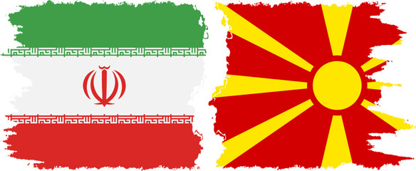 Northern Macedonia and Iran grunge flags connection vector - obrazy, fototapety, plakaty