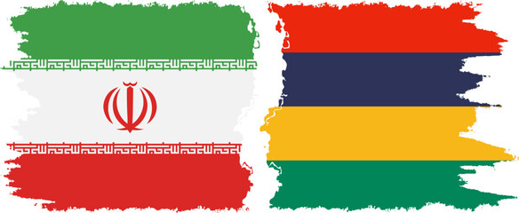Mauritius and Iran grunge flags connection vector