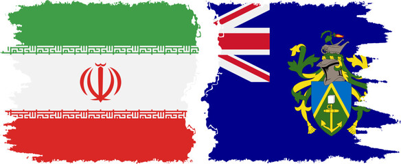 Pitcairn Islands and Iran grunge flags connection vector
