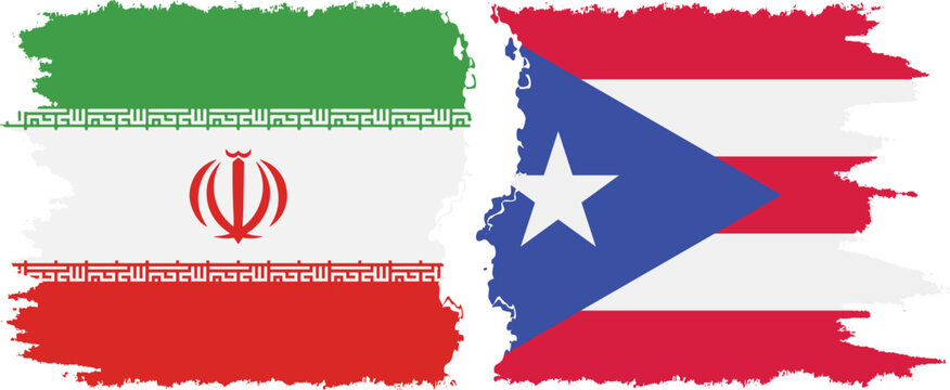 Puerto Rico and Iran grunge flags connection vector
