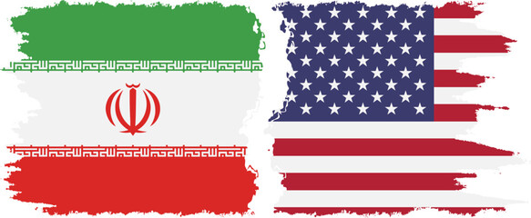 USA and Iran grunge flags connection vector - obrazy, fototapety, plakaty