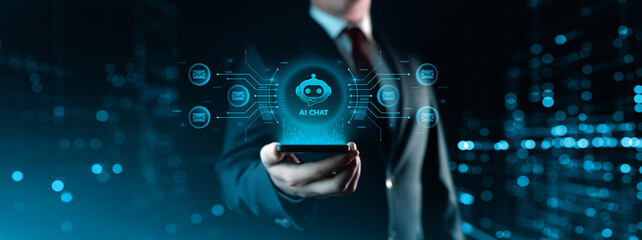 Chat with AI. Artificial Intelligence, Support Service, Business and Technology concept