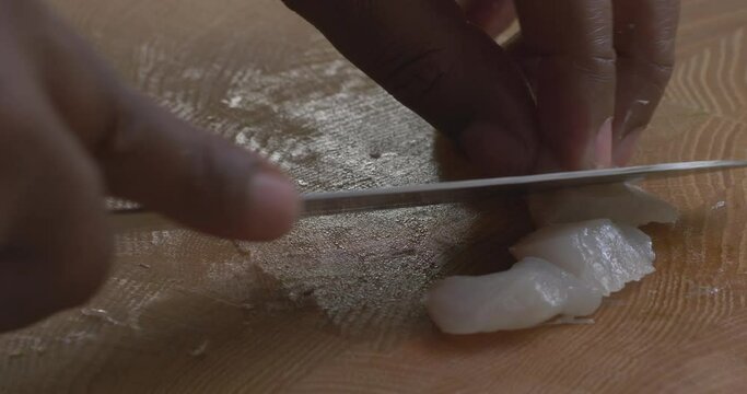cutting the fish for the ceviche part 6