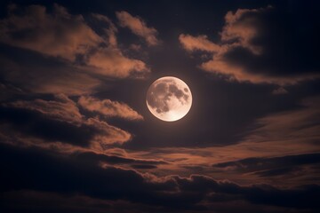 Lunar eclipse in sky with clouds, Full view of lunar moon eclipse in cloudy sky - obrazy, fototapety, plakaty