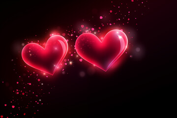 Glowy heart on dark background for Valentine's Day. Generative AI.