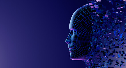 Digital Transformation: AI Artificial Intelligence in Human Face Head - 781743940