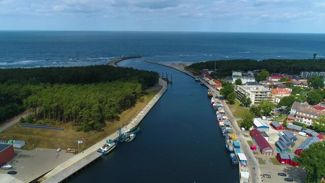 Port Of Mrzezyno Rzeka Rega Aerial View Poland