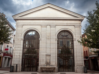 Halle Grenette in Bourgoin Jallieu, Isere, France one of the landmarks of the city, a former market hall converted into a municipal building. Bourgoin Jallieu is a french city in Isere.