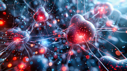 Complex Neuron Network, Brain Nerve Cells Illustration, Science and Medical Research Concept, Digital Art