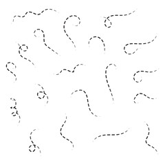 Hand-drawn dotted curved line shape. Curved line icon collection. Vector illustration isolated on a white background