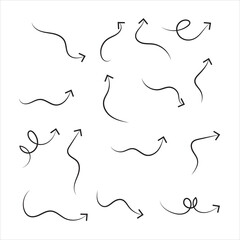 Arrow vector. Curly arrows. Vector wavy arrows. Pointy arrows with swirls and curls isolated on a white background