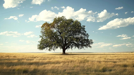 Obraz premium Majestic Solitary Tree in Vast Open Field.