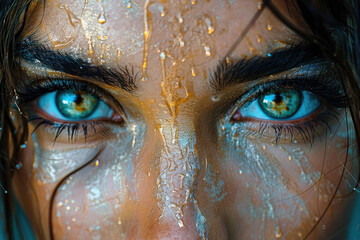 A captivating portrait imbued with the depth of human emotion reflected in the eyes - obrazy, fototapety, plakaty