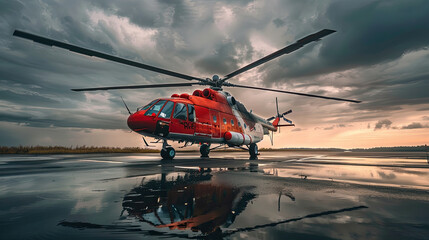 Fototapeta na wymiar Landing rescue helicopter, Rescue, Emergency concept.