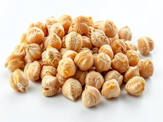 dry chickpeas. Product photo on white surface.