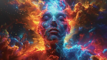 Naklejka premium Interstellar Meditation: Inner Peace in the Cosmos