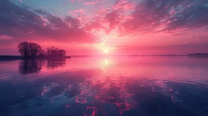 Foto op Aluminium A captivating photo capturing the pink hues of dawn on the horizon © Veniamin Kraskov