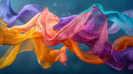 colorful silk scarves floating in the air, dynamic and striking composition